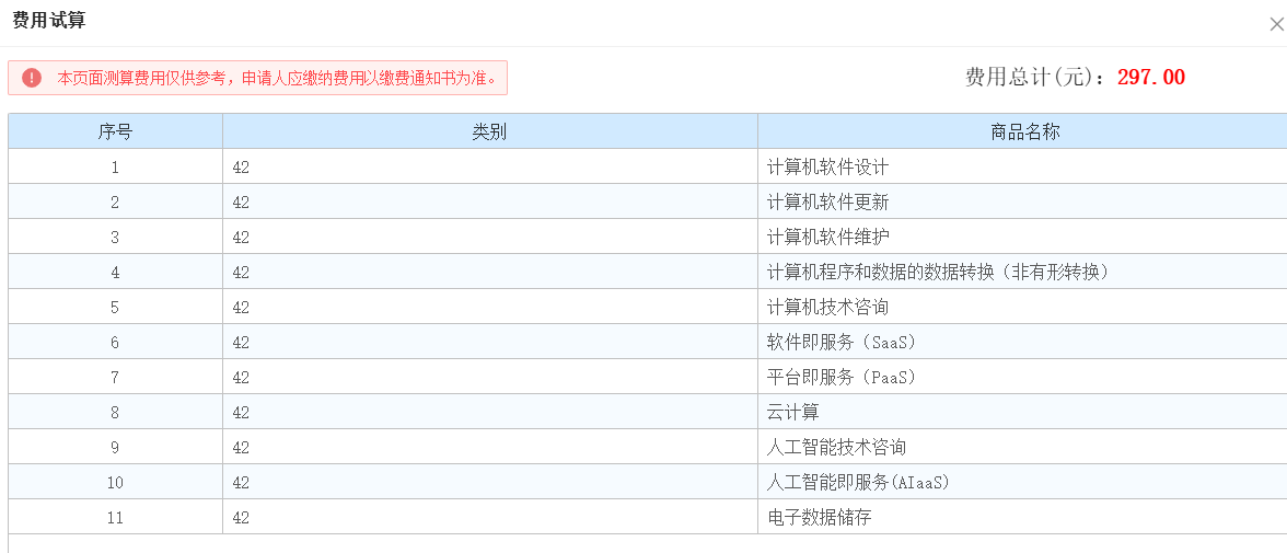 选满 10 项,费用试算 297 元